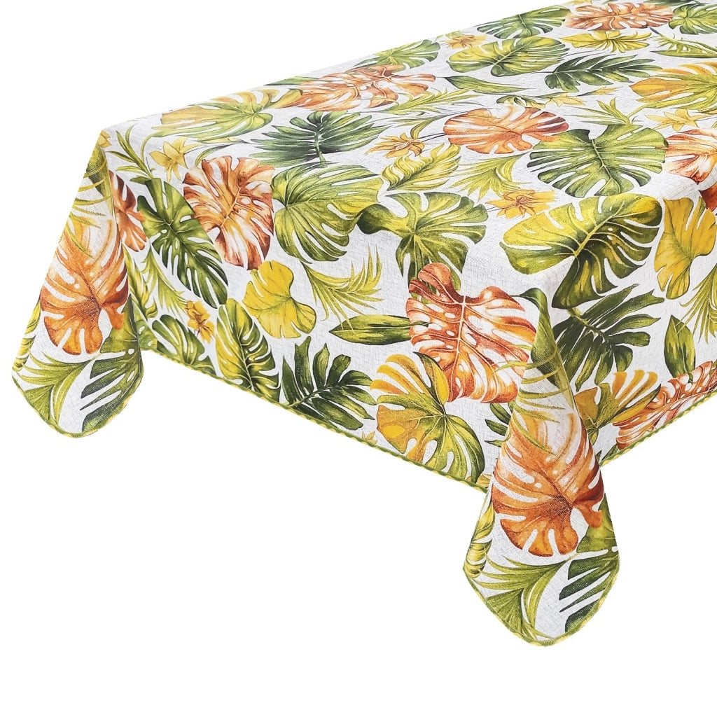 Tovaglia Cucina Cotone Antimacchia Corpritavolo Tropicale Stile Urban Jungle Foglie Palma - 135x180 Cm