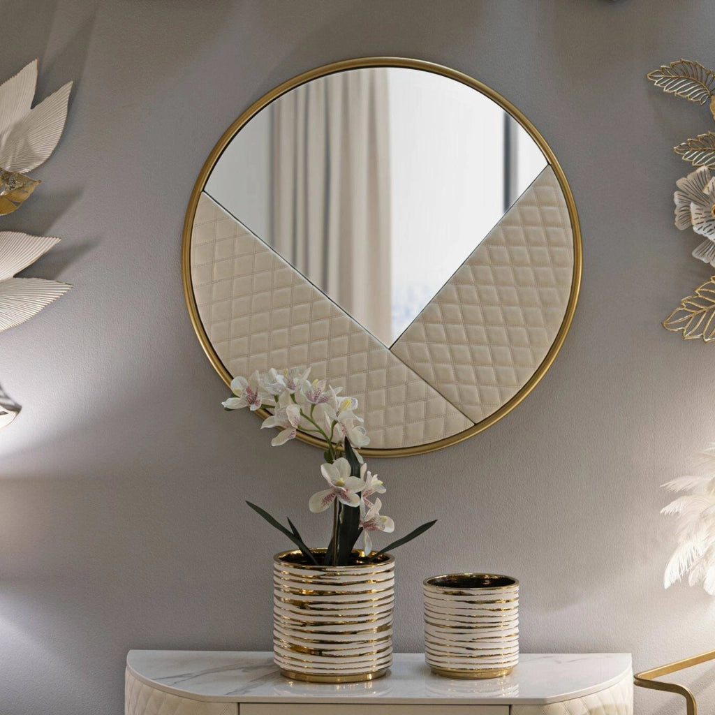 Specchio Bozzole, Specchiera, Articolo d'arredo a muro, Decorazione con specchio, 80x3 h80 cm, Bianco e Oro