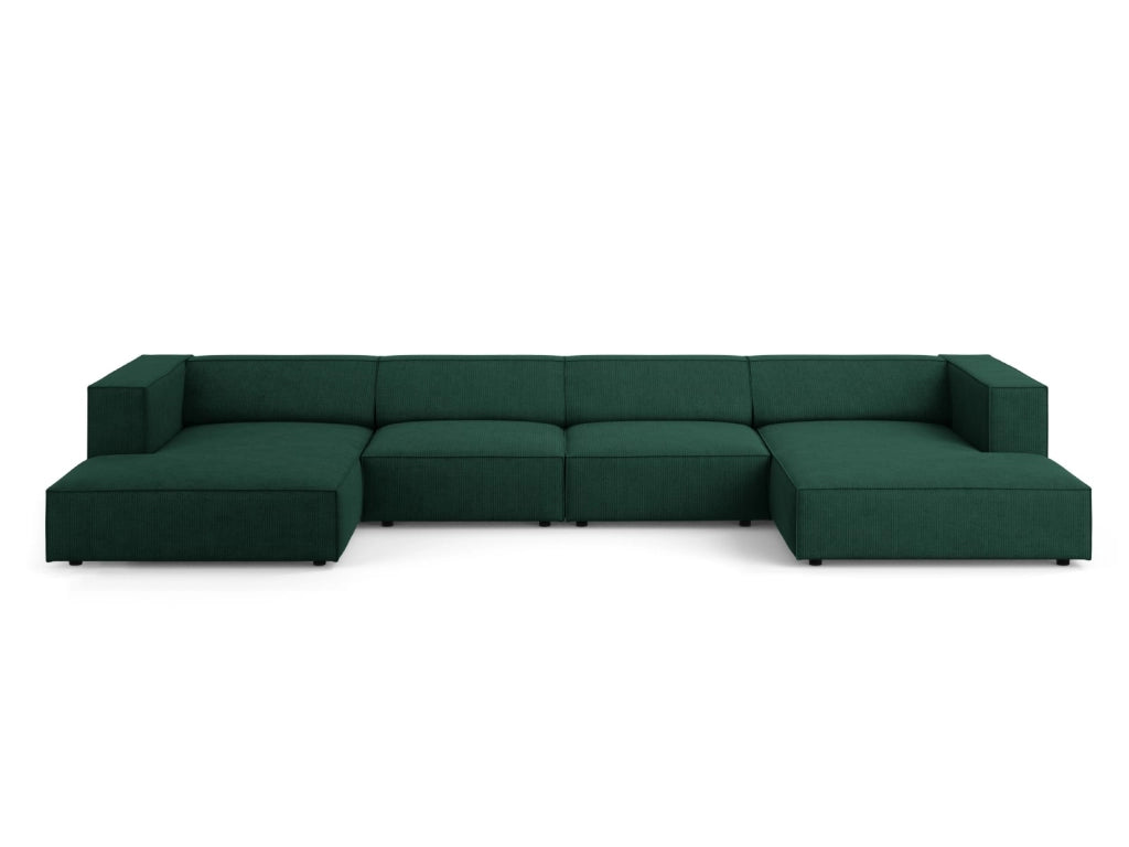 Cosmopolitan Design - Divano panoramico "Arendal" 6 posti in ciniglia con effetto a coste verde bottiglia 