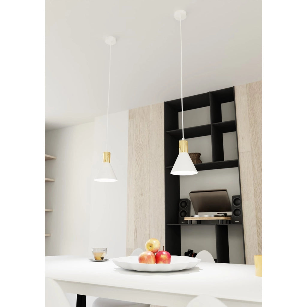 Lampada a sospensione Rosa in acciaio bianco e oro