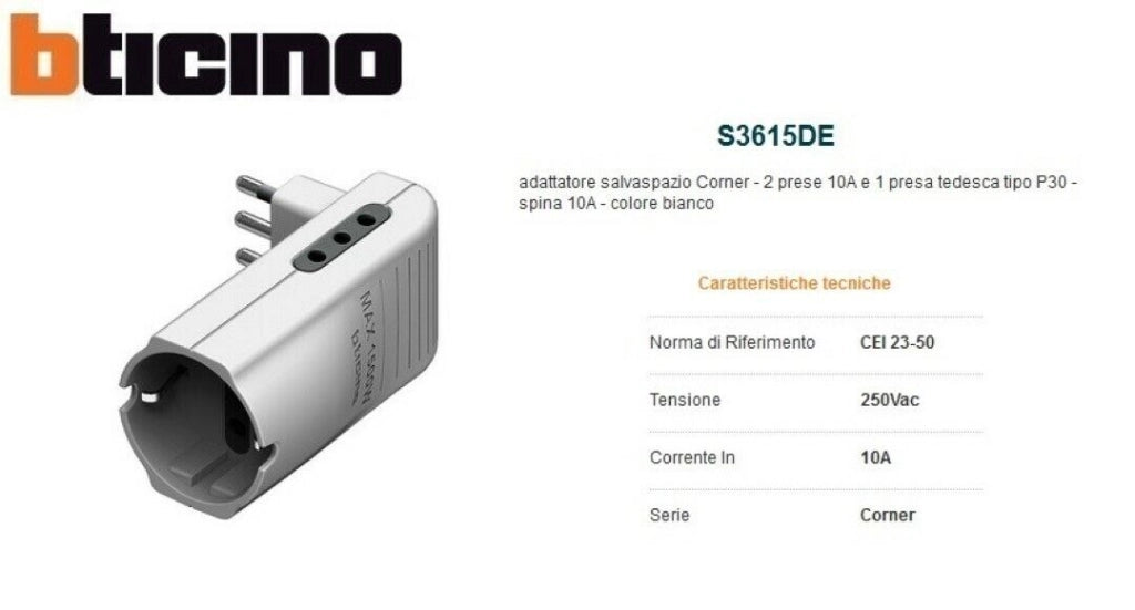 Kit Adatt.Corner 2 Pr 10A+1 Pr. P30 Bia - Bticino