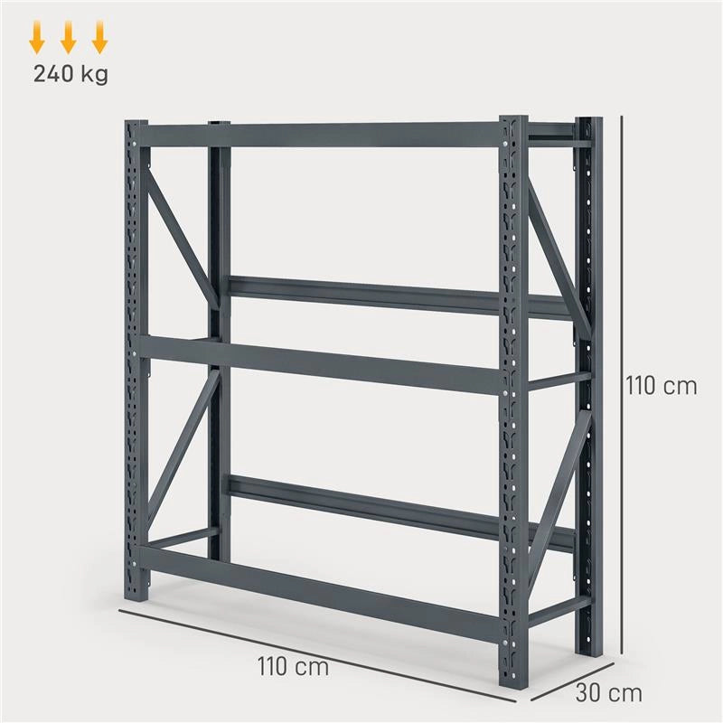 SCAFFALE PER 6 CASSE DI BEVANDE AUTOPORTANTE A 3 LIVELLI CON RIPIANI REGOLABILI 110X30X110 CM GRIGIO