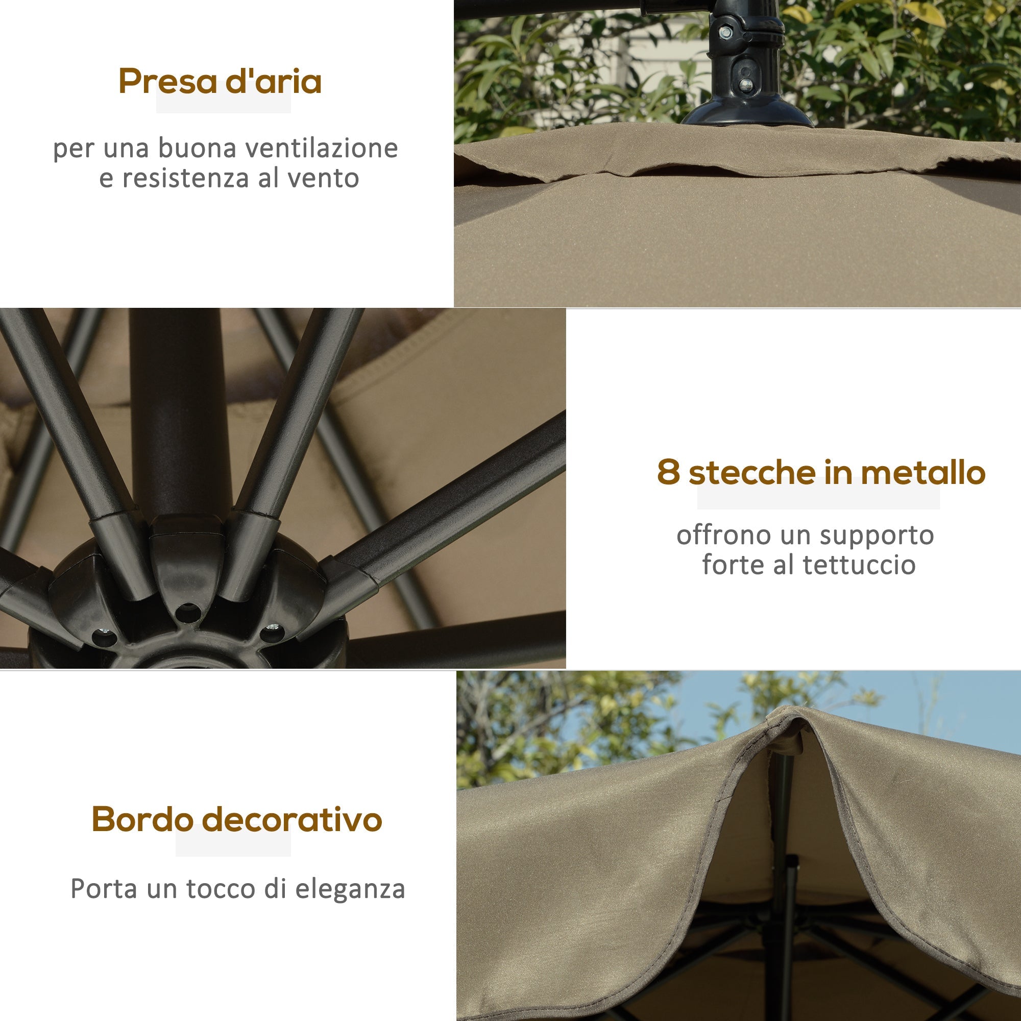 Ombrellone da Giardino a Braccio Ø265x265A cm in Metallo e Poliestere Caffè