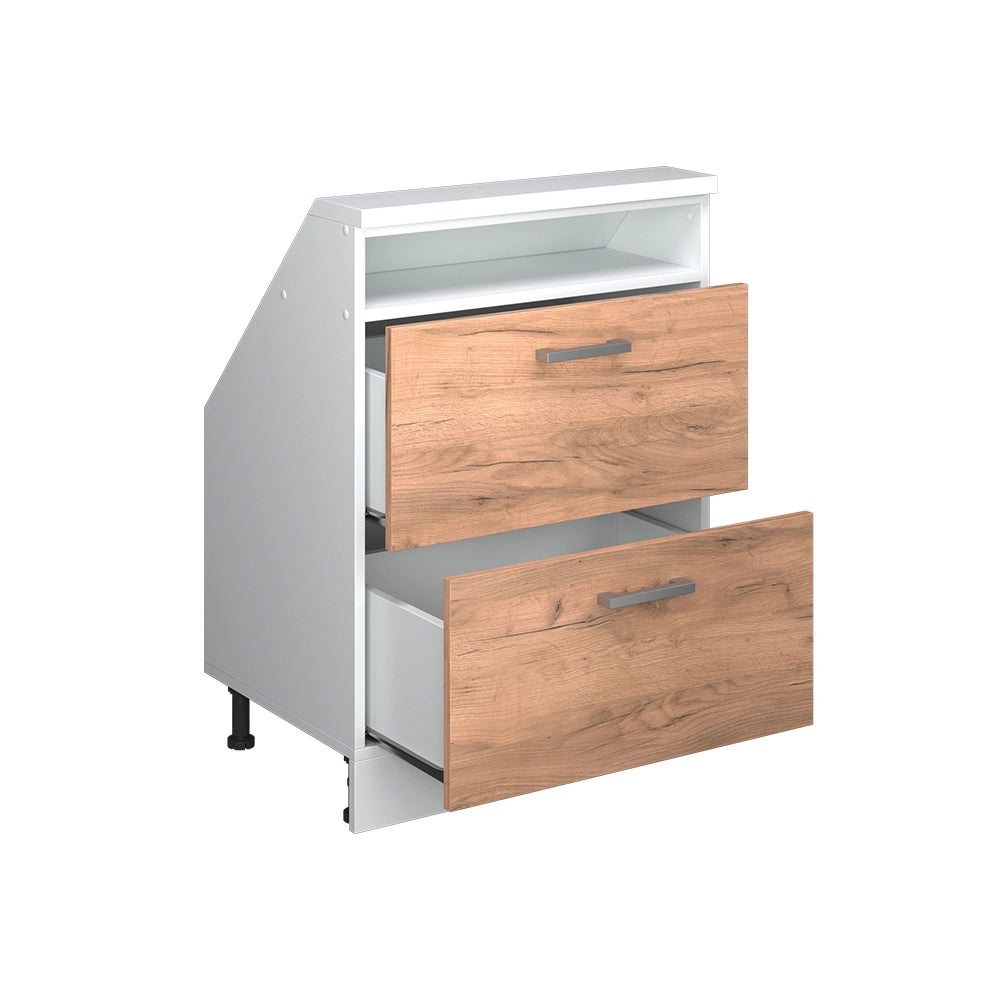 Mobile cucina sottotetto R-Line Rovere dorato/Bianco 60 cm con 2 cassetti Vicco