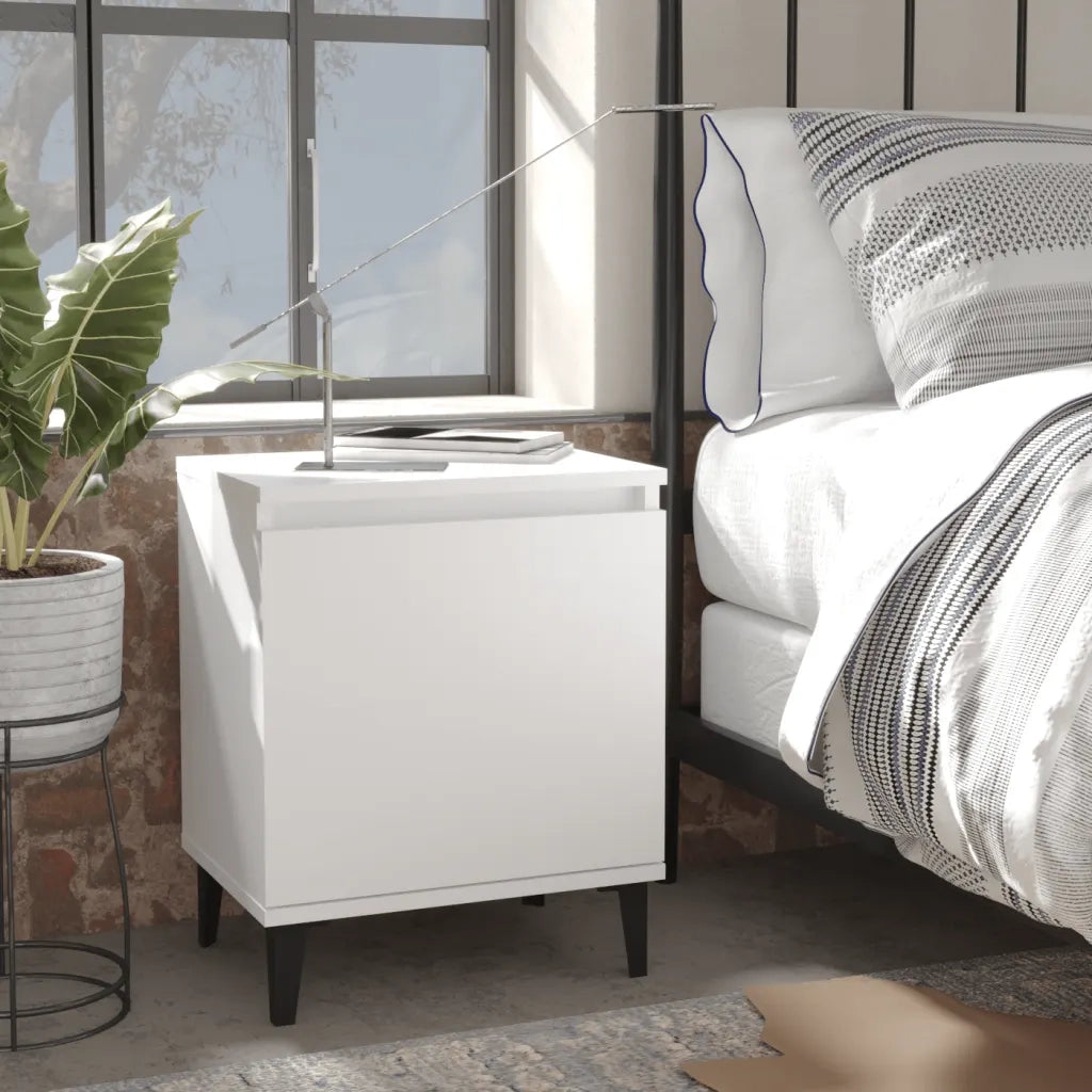 Comodino | Armadio da Notte | Mobiletto da notte con Gambe in Metallo Bianco 40x30x50 cm