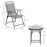 Set da Giardino 3 Pezzi con 2 Sedie 53.5x64x93 cm e Tavolino da Caffè Ø45x50 cm, in Metallo, Grigio Chiaro