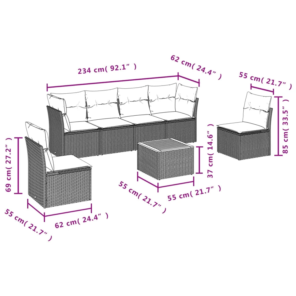 Set Divani da Giardino 7 pz con Cuscini Beige in Polyrattan 3223553