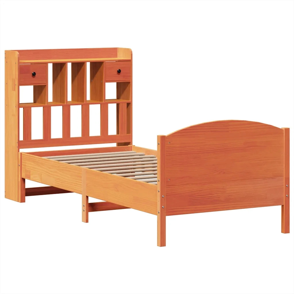 Letto Libreria senza Materasso Marrone Cera 100x200 cm in Pino 3323160