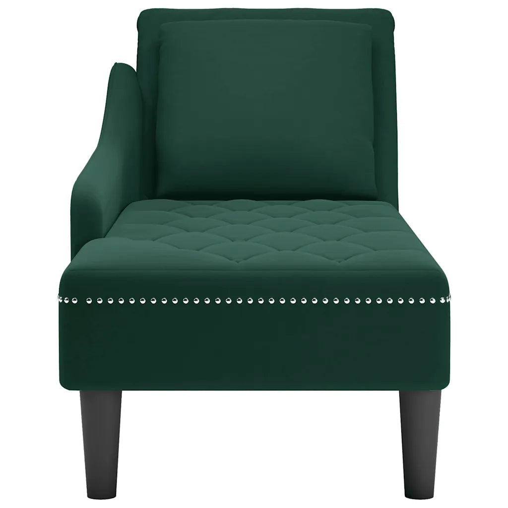 Sdraio con Cuscino e Bracciolo Destro in Velluto Verde Scuro 4009774