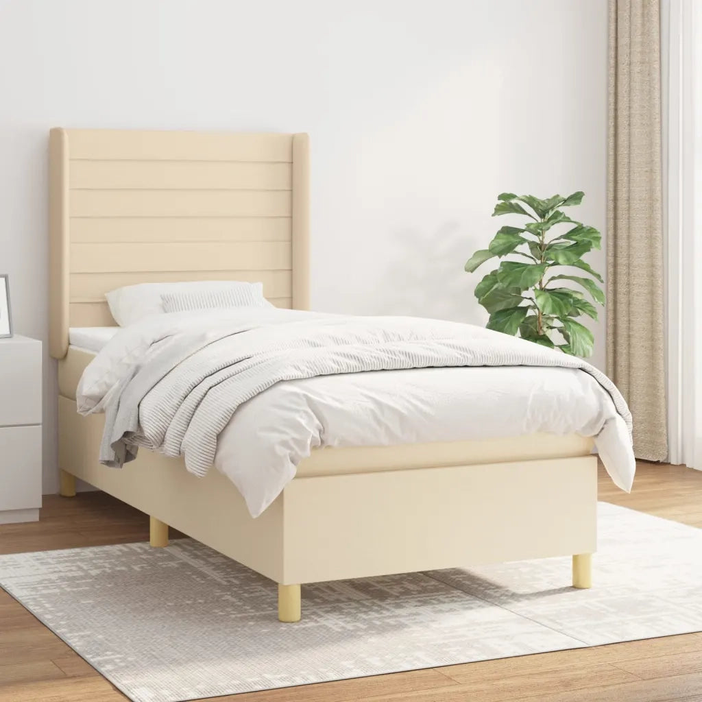 Letto singolo | Letto per adulti | Giroletto a Molle con Materasso Crema 90x200 cm inTessuto