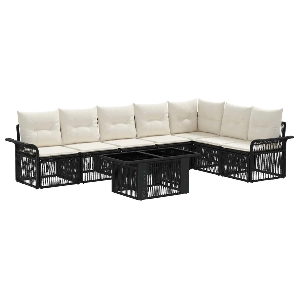 Set Divano da Giardino 8 pz Nero e Bianco Crema polyrattan 3436642