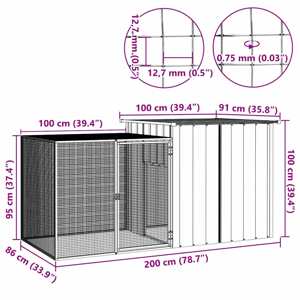 Gabbia per Polli grigio 200x91x100 cm Acciaio Zincato cod mxl 52826