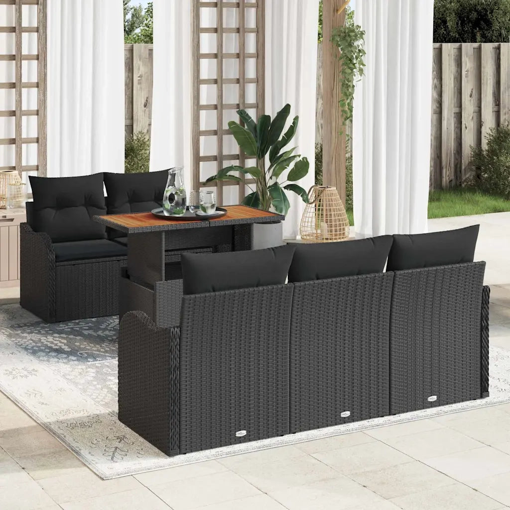 Set Divano da Giardino con cuscino 6 pcs Nero polyrattan 3349400