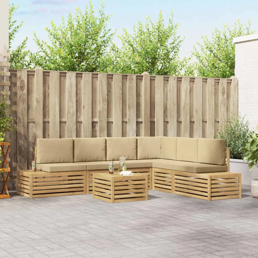 7 pz Set di divani da esterno Poliestere Bianco e Beige 3392483