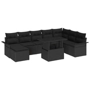 Set Divano da Giardino con cuscino con archiviazione 9 pcs Nero