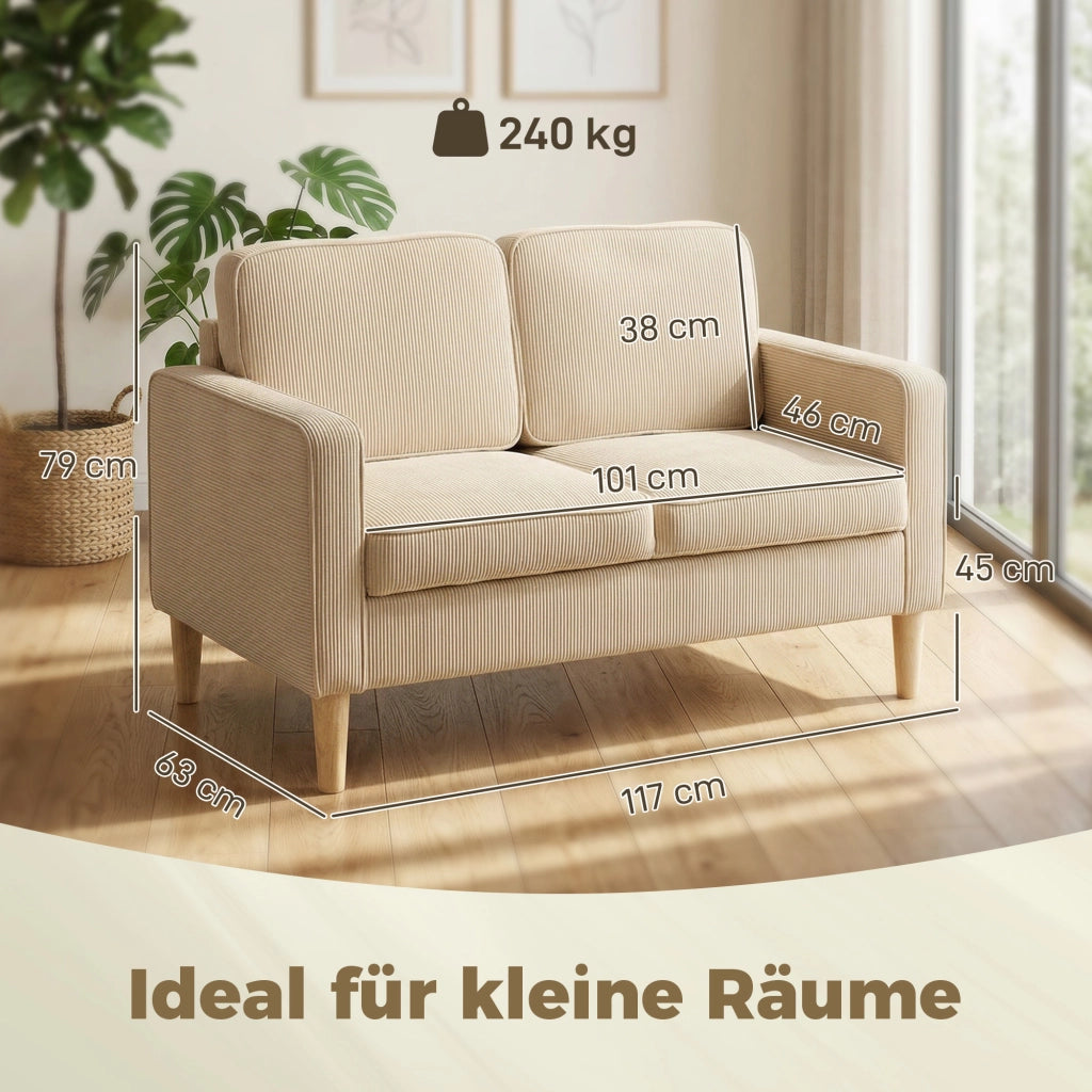 Divano 2 Posti con Cuscini e Contenitore ¨C Zephmum ¨C Beige Tessuto 117x63x79 cm