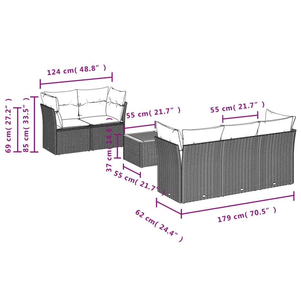 Set Divano da Giardino 6 pz con Cuscini-Sofa da Giardino-Divanetto da esterno Grigio in Polyrattan 101851