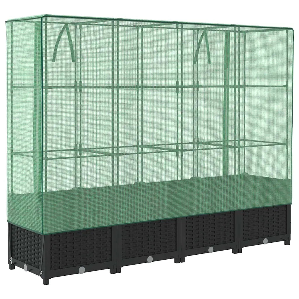 Fioriere | Cassetta per fiori | Letto rialzato con copertura per serra effetto rattan 160x40x138 cm