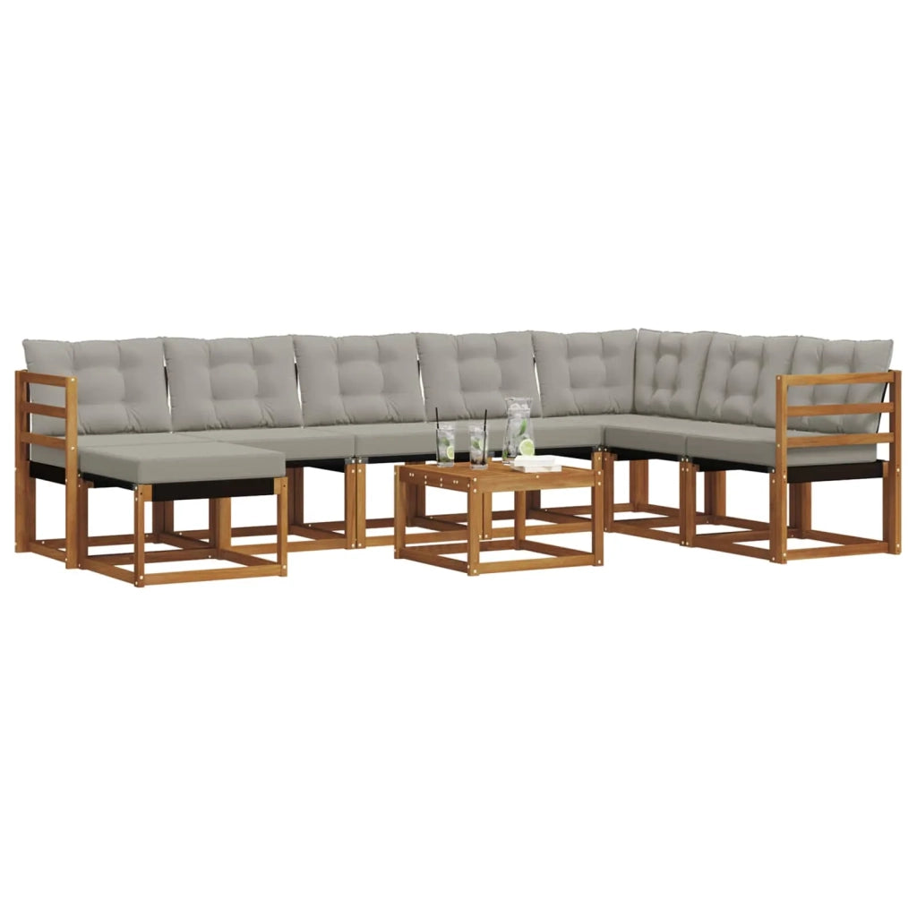 Set di divani da esterno 9 pcs Grigio Naturale e Chiaro