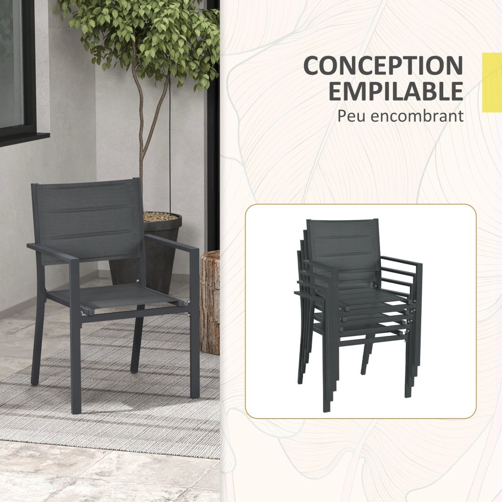 Set 4 sedie da giardino impilabili - Xylo - alluminio e textilene con braccioli grigio