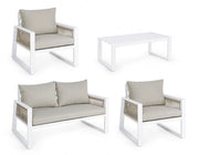 Set Salotto da Giardino Divano 2 Poltrone e Tavolino Captiva Bianco