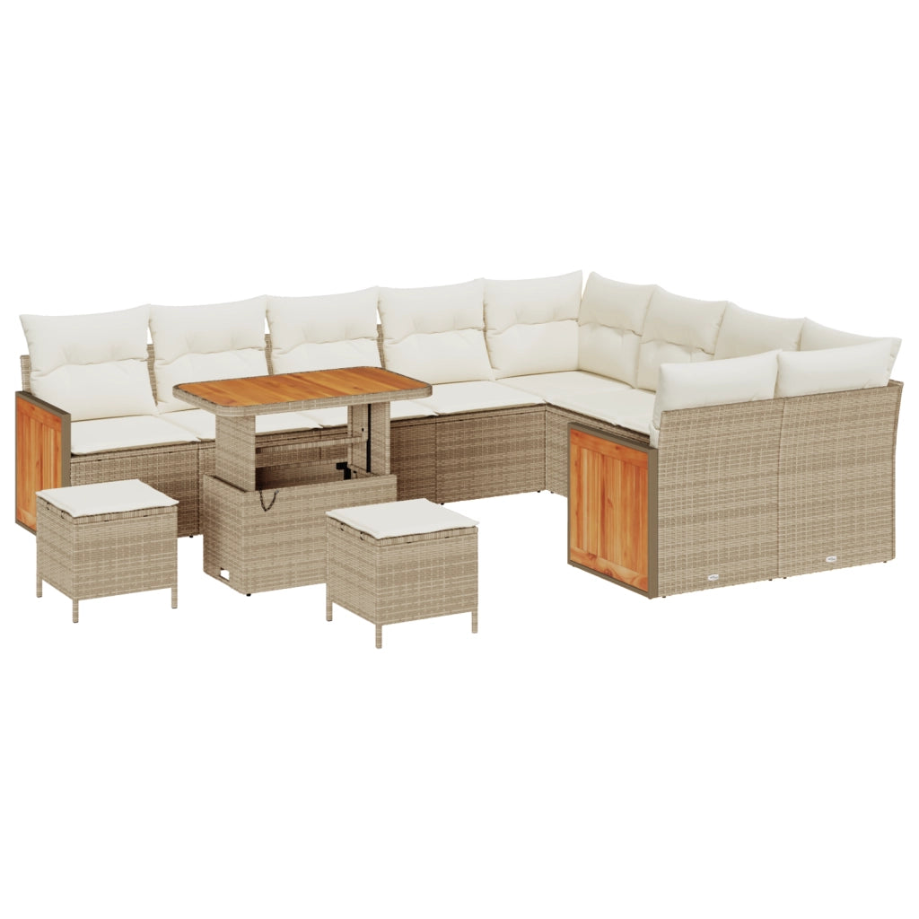 Set di divani da giardino 12 pezzi con cuscini beige Polyrattan Acacia