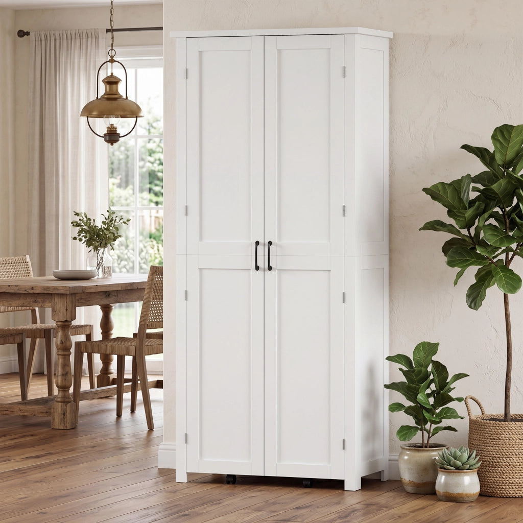 Mobile Cucina Moderno: Ruote. 2 Ante. 14 Scomparti. Colore Bianco.