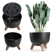 Vaso da fiori KADAX, fioriera, coperchio, gambe, inserto, supporto per fiori, 33 cm, ciotola rotonda nera