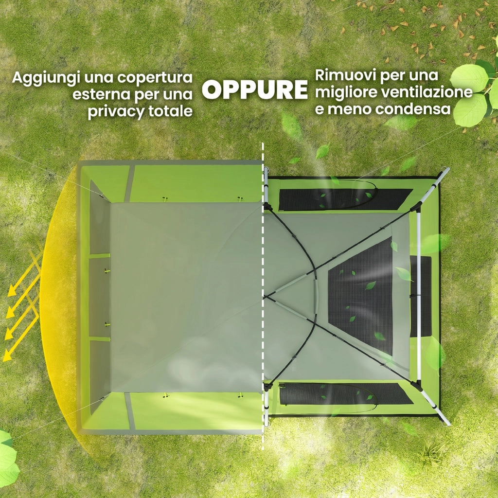 Tenda da Campeggio 4 Posti con Zanzariera Anti-UV ¨C Xylo ¨C Verde 405x305x225 cm