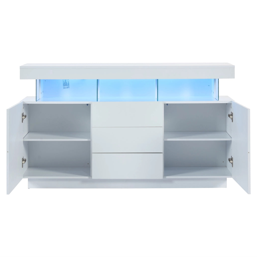 Mobile TV moderno - Zephmum- 140x35x80cm- Bianco- Lucido, bar caff¨¨, striscia LED 16 colori