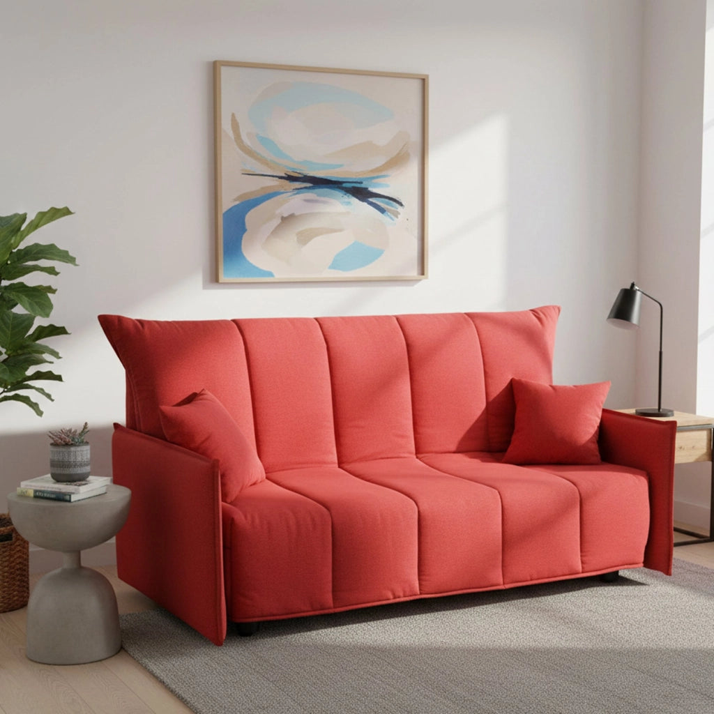 Divano Letto Ardis, Divano a 3 posti, Made in Italy, SofÒ  Soggiorno con apertura a carrello con apertura a carrello, in tessuto imbottito, con Braccioli standard, cm 190x90h85, colore Rosso