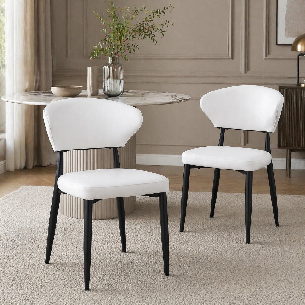 SEDIA Da pranzo ergonomica in PU bianco e metallo nero Set da 2 pezzi