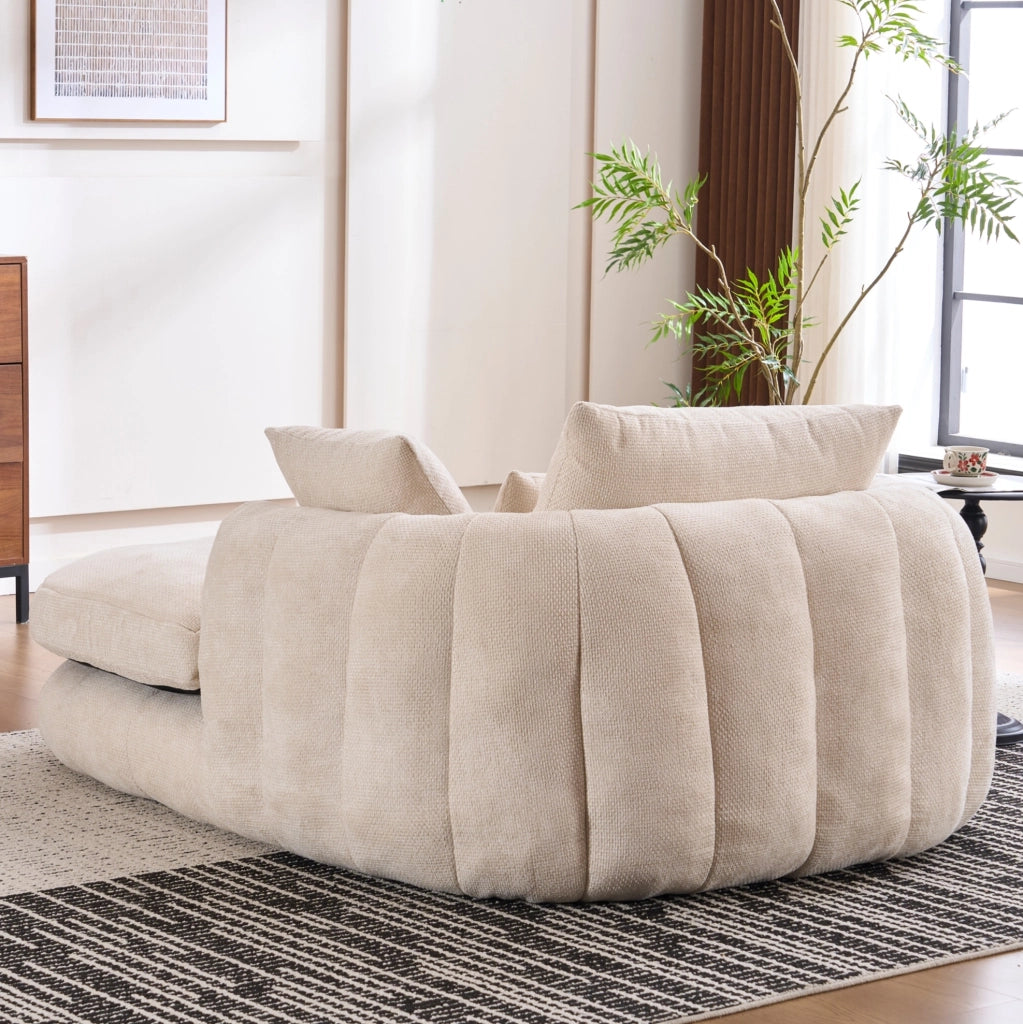 Chaise longue ULEVR in ciniglia bianca con seduta profonda e cuscini di supporto
