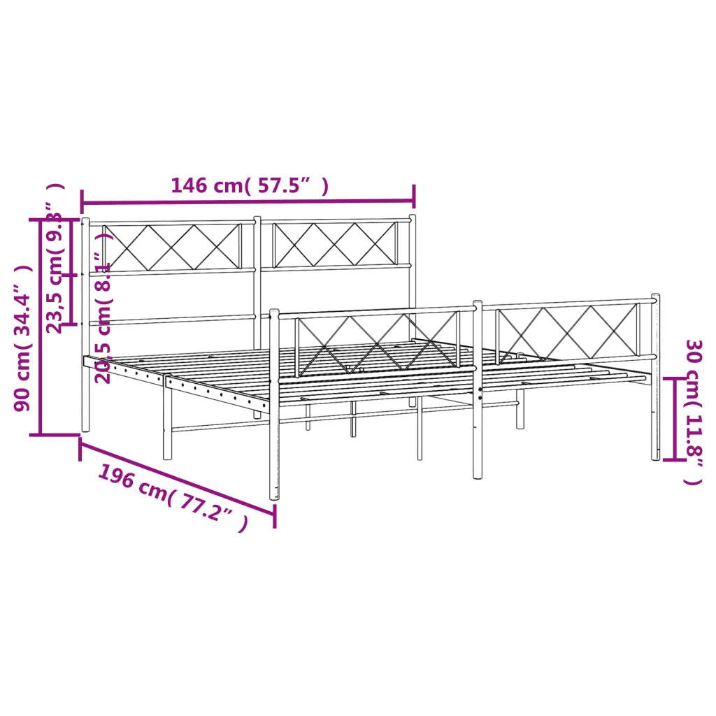 Giroletto con Testiera e Pediera-Struttura Letto Metallo Bianco 140x190 cm 810995