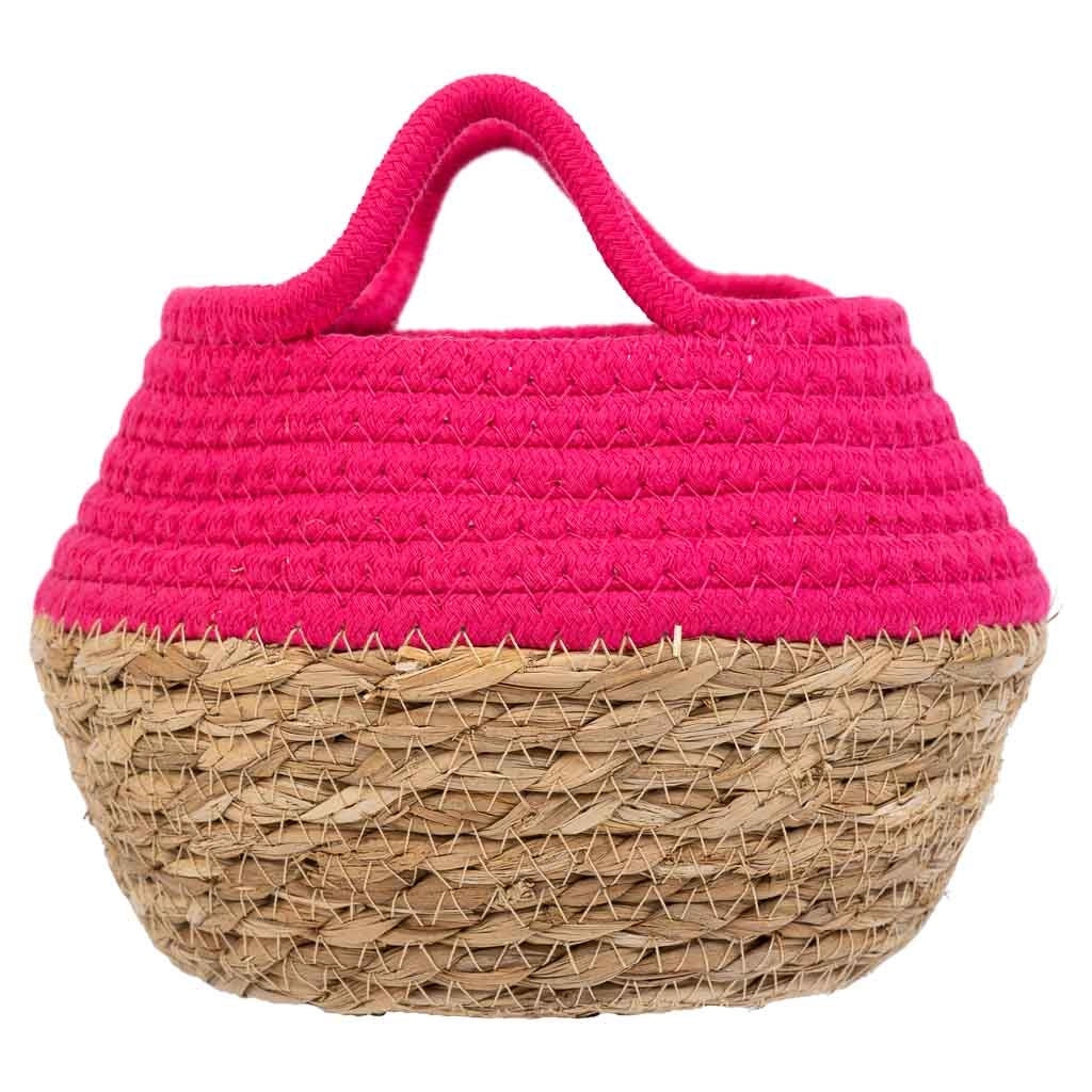 Cesto in fibra naturale e cotone rosa d18x13/16,5h