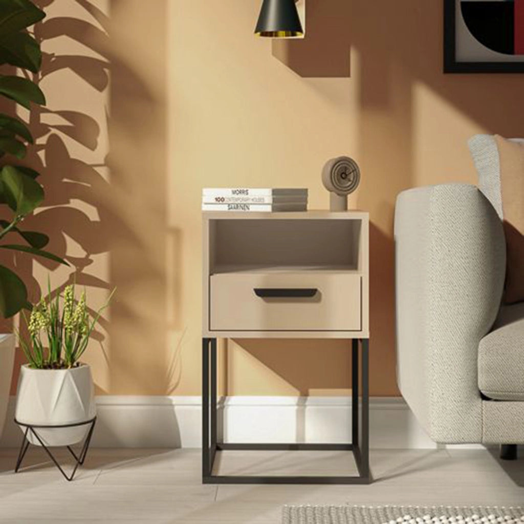 Lehadasa, Comodino un Cassetto, 40x39x65h cm Beige Cashmere
