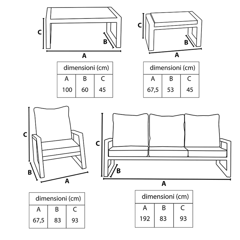 Tempo Style - Salottino Lounge in alluminio MIKONOS PLUS bianco/grigio | Lounge da giardino con divano, tavolo, 2 poltrone e cuscini | Set di mobili da giardino in metallo da 5 persone