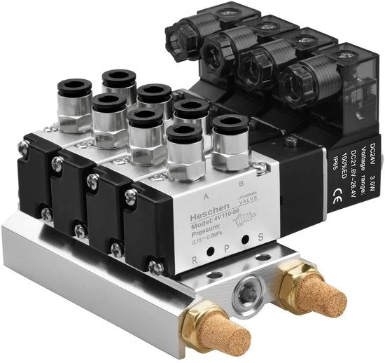 Valvola magnetica elettrica pneumatica - 4 porte - Alluminio - 5 modalità 2 posizioni - Adatta per sistemi pneumatici - Modello 4V110-06