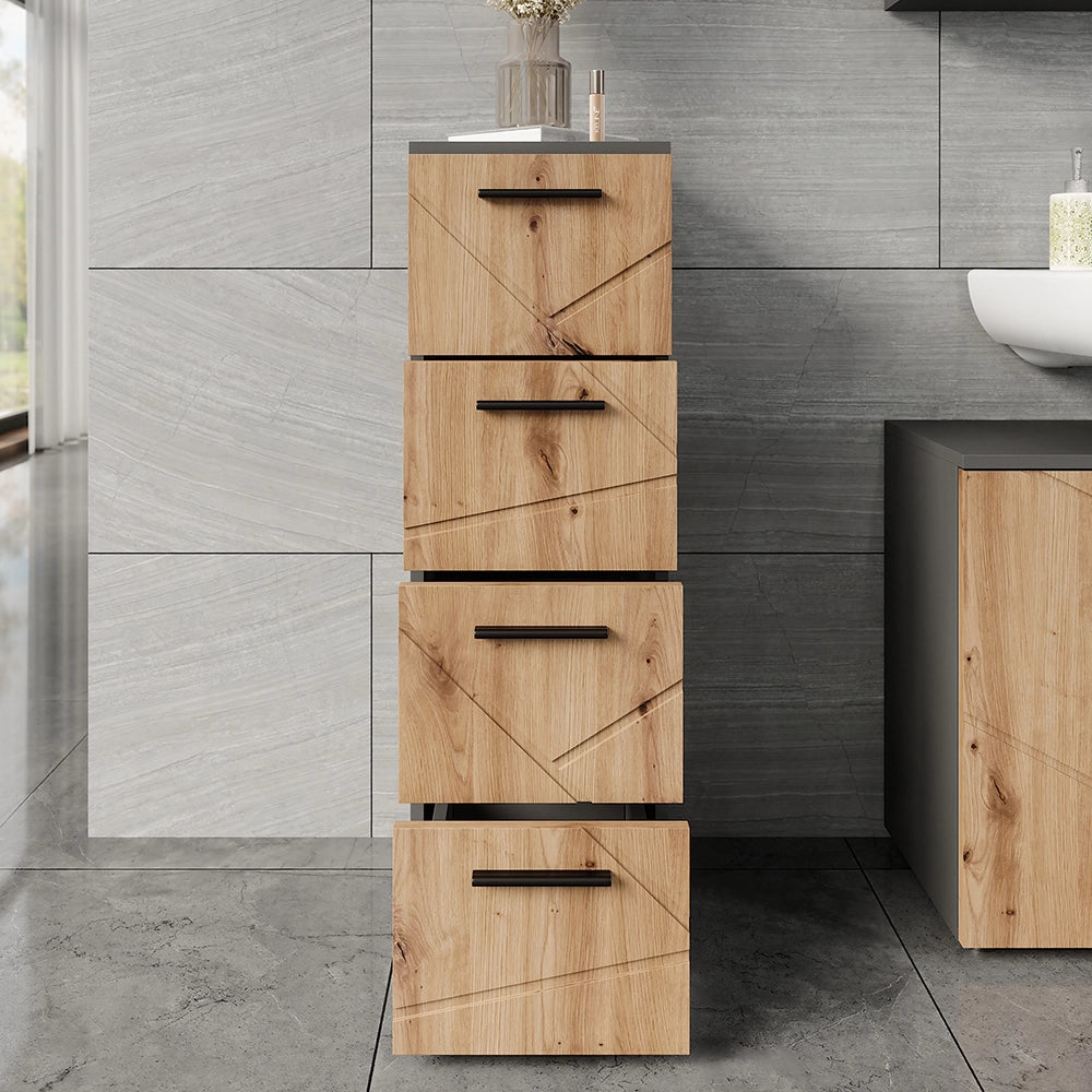 Vicco Mobiletto midi Antracite/Artisan 30 x 95 cm con 4 cassetti