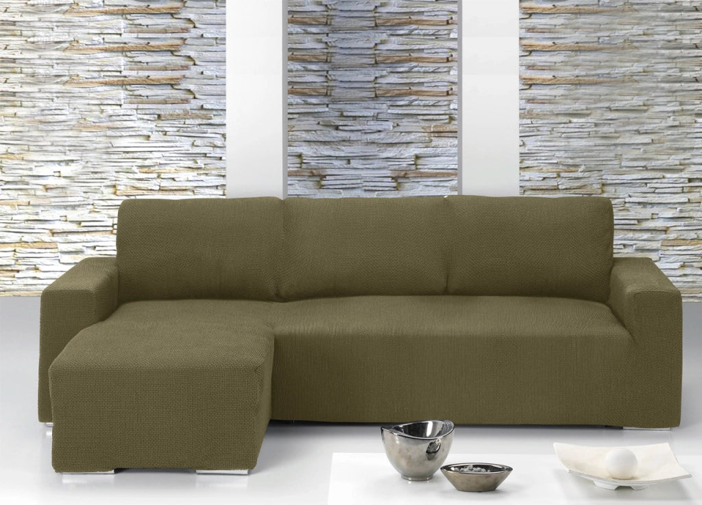 Copridivano Con Penisola Chaise Longue Tinta Unita Biscotto Mod Capri - Sinistra - Biscotto