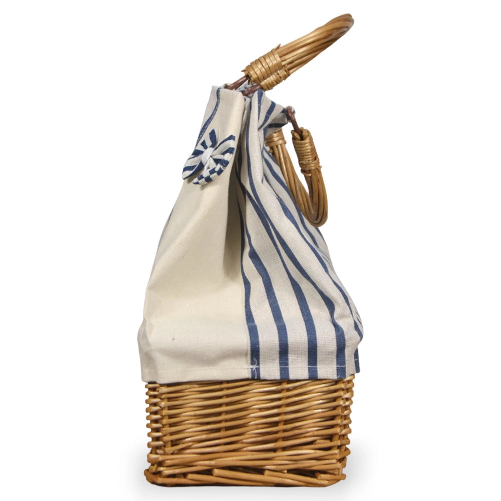 Borsa mare Spring con manico in vimini e tela blu con fiocco cm 29x13,5 x h27,5