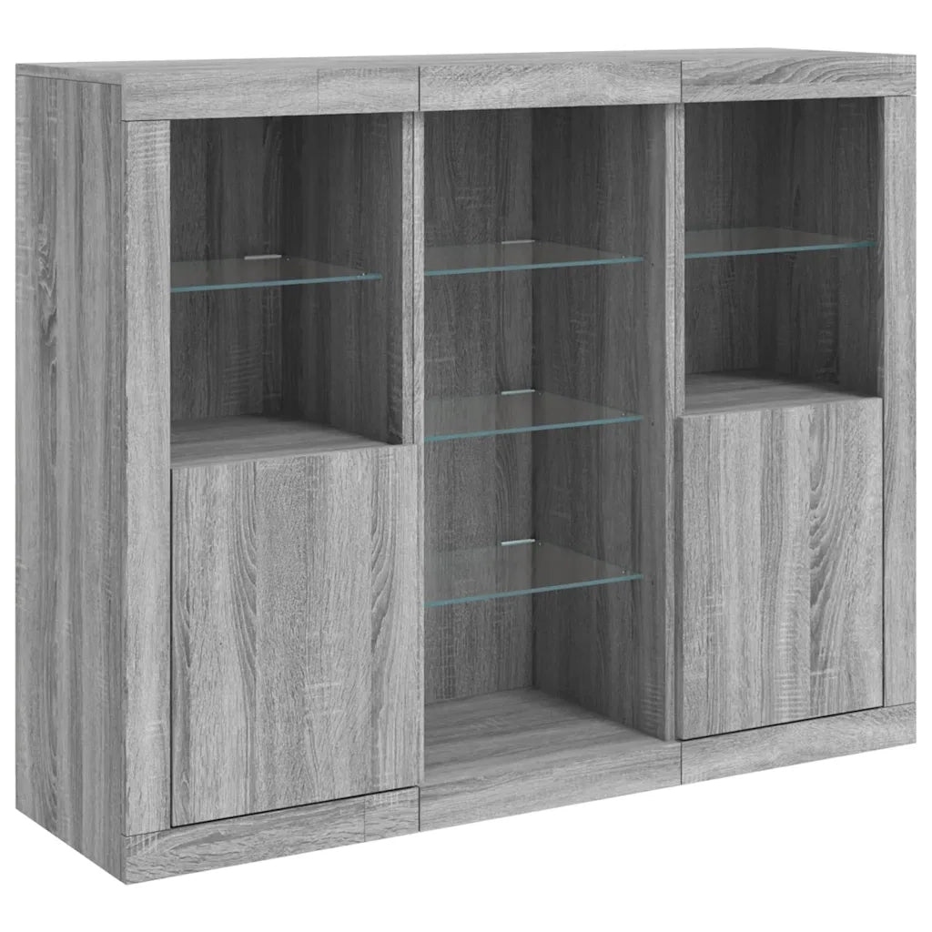 Credenze con Luci LED 3 pz Grigio Sonoma in Legno Multistrato 3209126