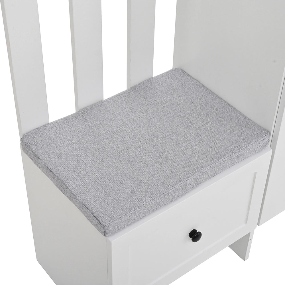 Armadio ingresso compatto 2 ante 85x33.5x200 cm - Xylo - con vetro temperato, panchina imbottita, bianco
