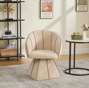 Poltrona girevole in tessuto Chenille colore cammello; 56x54x74;5 cm; con schienale ergonomico