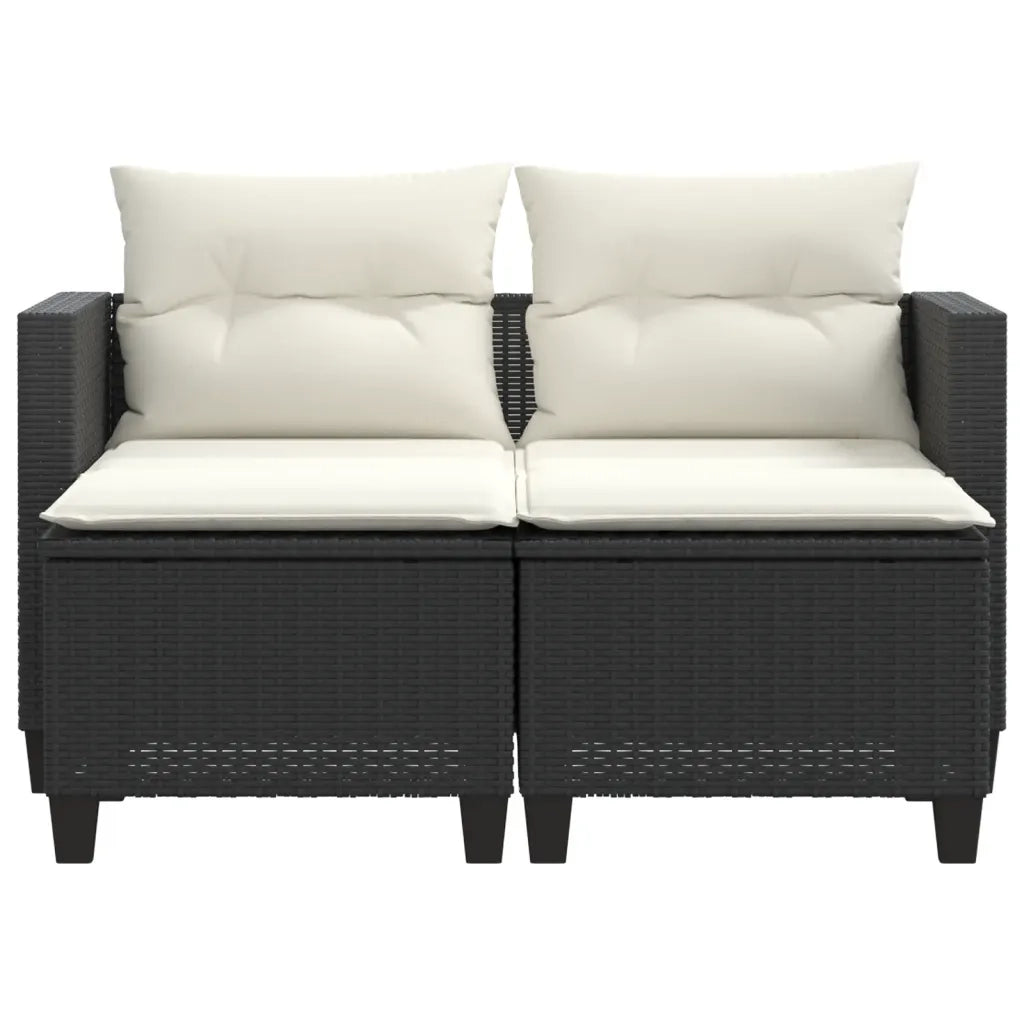 Divano da Giardino 2 Posti con Sgabelli Nero in Polyrattan 365790