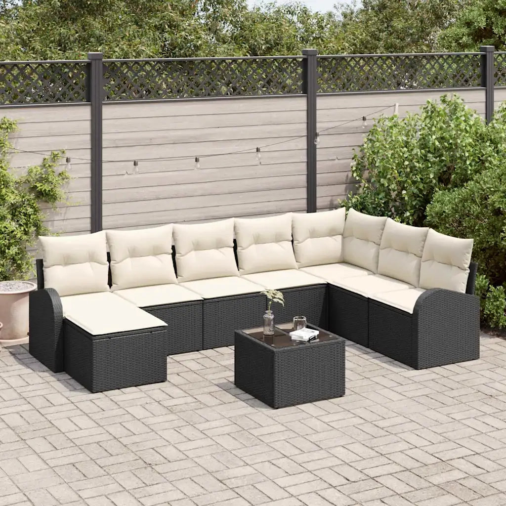 Set Divano da Giardino con cuscino 9 pcs Nero Poly Rattan 3346167