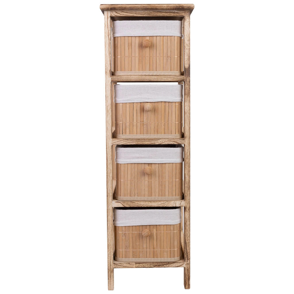 Cassettiera in legno con 4 cassetti in bambù foderati 26x32x81