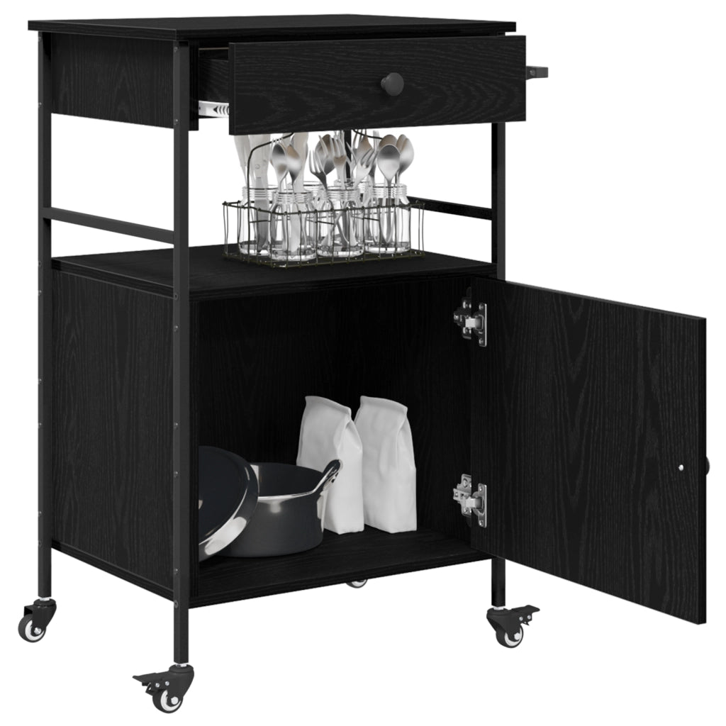 Carrello da Cucina Rovere Nero 56x43x89,5 cm Legno Ingegnerizzato