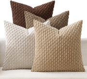 Set di 4 Copricuscini 45x45 cm - Copricuscini Decorativi in Corduroy - con Cinturino - Senza Cuscino Interno - Boho - Copricuscini a Quadretti a Strisce - per Divano, Camera da Letto, Auto, Decorazione