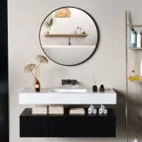 Specchio Rotondo da Bagno, Cornice in Metallo, Facile da Installare, per Camera da Letto, Soggiorno, Ingresso, Ø 70 x 2,5 cm, Nero
